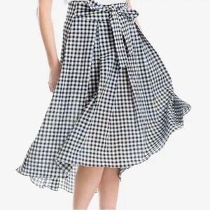 Max Studio Black and White Gingham Midi Skirt with Waist Tie